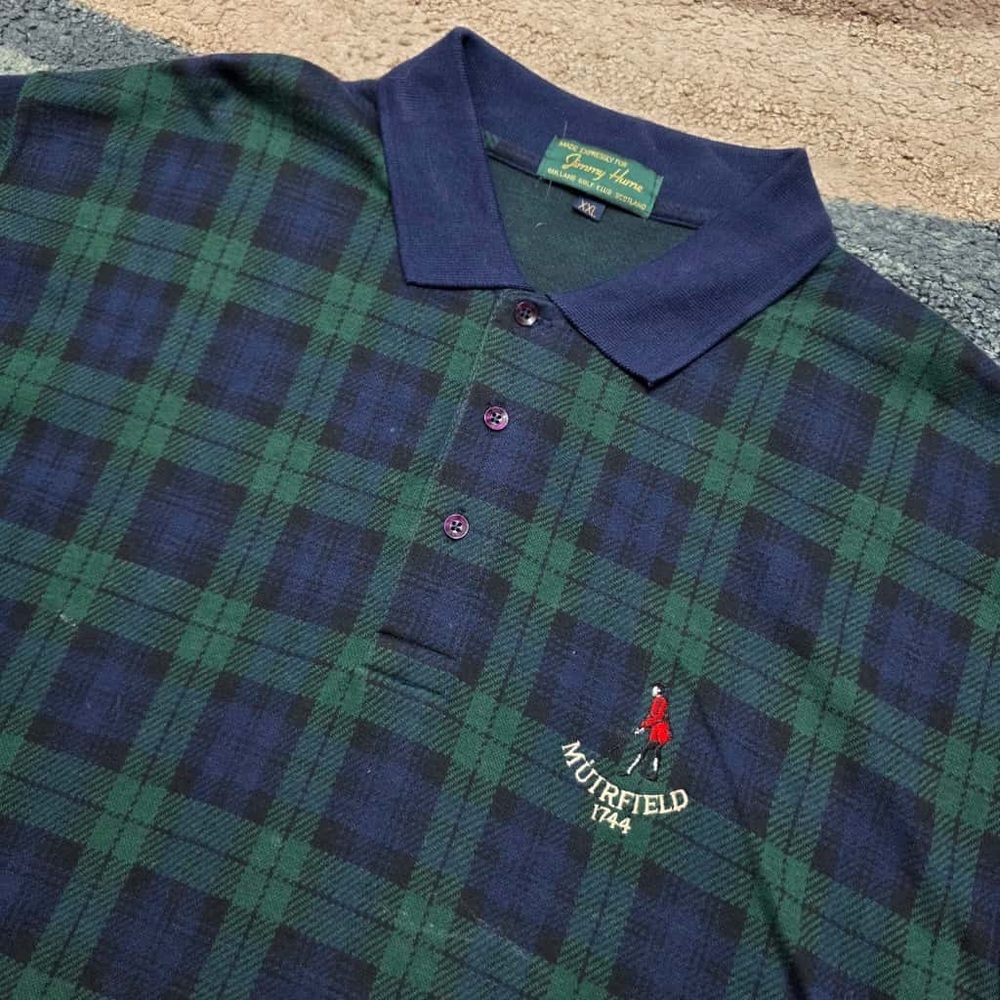 Jimmy Hume Muirfield 1744 Polo XXL Black Watch Plaid Golf Shirt Scotland
